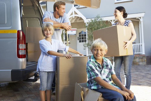 Packed boxes and furniture prepared for local relocation